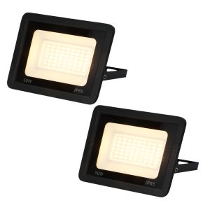Pack 2 projetores LED exterior ip65 50w 4750lm 3000k luz quente