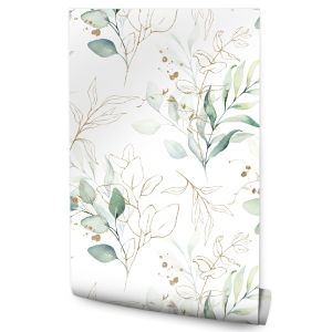 Papel de parede para quarto folhas aguarela natureza  moderna
