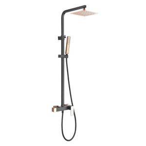 Coluna de duche extensível monocomando em preto mate e ouro rosa brilhante