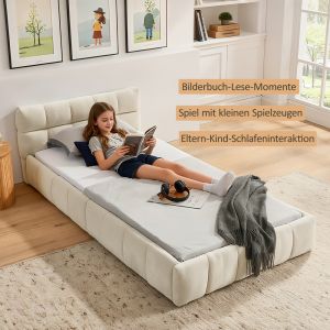 Cama individual 90x200cm estofada chenille – bege