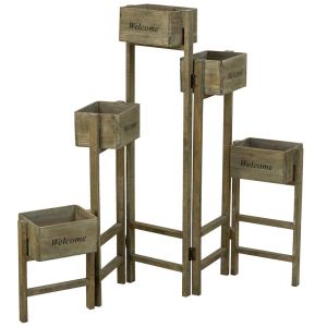 Suporte com 5 cestos de madeira castanhos 124x15x90,5