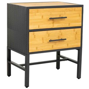 Mesa de cabeceira em metal e madeira com 2 gavetas, preta 50x35x60h cm