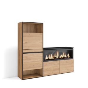 Sapateira, 167x35x145cm, carvalho, lareira eléctrica xxl