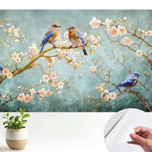 Papel de parede vinílico pássaros da primavera 250x104 tulup