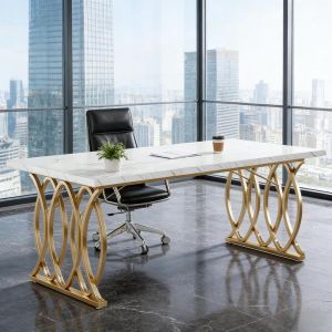 Mesa de escritório executiva mármore branco dourado 160x80cm