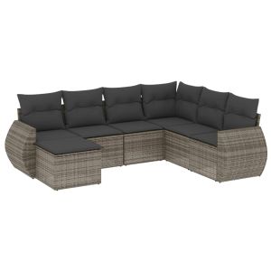 vidaXL set de sofás de jardín 7 piezas con cojines ratán pe gris
