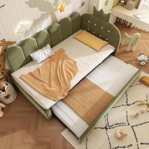 Sofá cama em l com cama auxiliar 90x200cm e gaveta, veludo verde