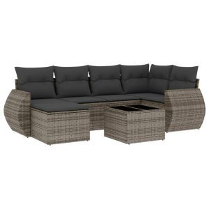 vidaXL set de sofás de jardín 7 piezas con cojines ratán pe gris