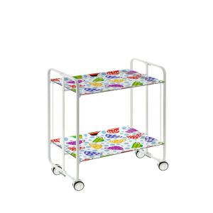 Carrinho de serviço dobrável bauhaus, armação de metal branco, 2 bandejas