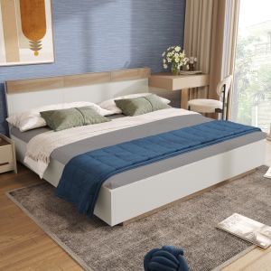 Cama de casal 180x200cm flutuante com cabeceira madeira branco e carvalho