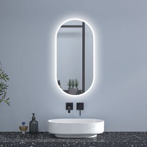 Espelho LED para banheiro 450 x 900 mm, oval,  brilho ajustável