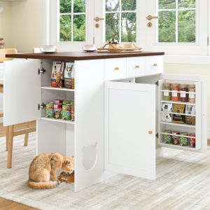 Ilha de cozinha em mdf branco e nogueira com tampo extensível 120 cm