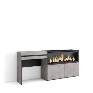 Toucador, 177x35x75cm, cimento, lareira eléctrica xxl