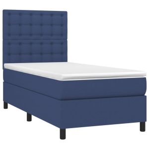 vidaXL cama box spring con colchón tela azul 90x200 cm