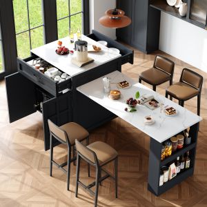 Mesa bar extensível com arrumação preta 93,5x202x70cm