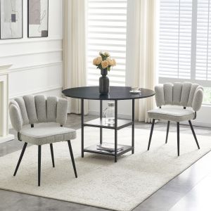 Conjunto mesa redonda e 2 cadeiras de jantar tecido cinzento claro e preto