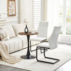 Conjunto mesa redonda 60 cm e 2 cadeiras de jantar em mdf castanho e branco
