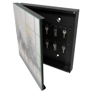 Caixa para chaves de vidro 30x30x5 floresta enevoada, abertura à esquerda