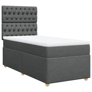 vidaXL cama box spring con colchón tela gris oscuro 90x200 cm
