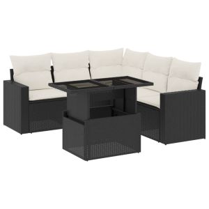vidaXL set de sofás de jardín 6 piezas y cojines ratán sintético negro