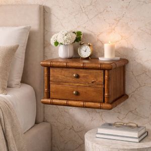 Mesa de cabeceira bamboo com acabamento carvalho âmbar