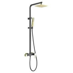 Coluna de duche extensível monocomando em preto mate e dourado brilhante