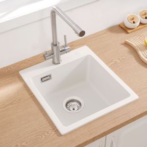 Pia de cozinha - granito - 1 cuba - branco - 40x45x20cm - anti-odor e silen
