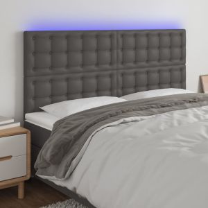 Cabeceira cama c/ LED couro artif. 160x5x118/128 cm cinzento ergft7948