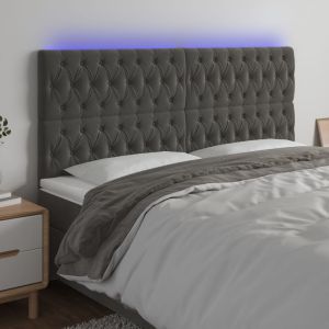 Cabeceira de cama c/ LED veludo 180x7x118/128 cm cinza-escuro ptob1238