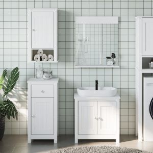 3 pcs conjunto de móveis para wc berg pinho maciço branco(sem lavatório)