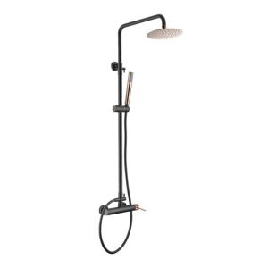 Conjunto chuveiro monocomando milos preto ouro rosa brilhante
