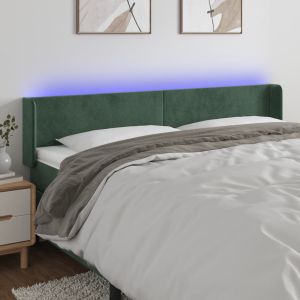 Cabeceira cama c/ luzes LED veludo 183x16x78/88 cm verde-escuro ptob9329