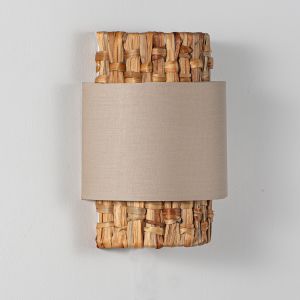 Candeeiro parede véla vime e tecido bege, estilo boho, E27