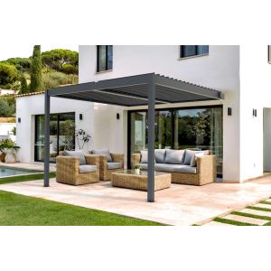 Pérgula alu de parede 3x3m orientáveis|ventilação e sol|cinza piana