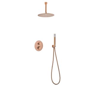 Kit de ducha embutido misturador rosa dourado aço e latão 2 vias
