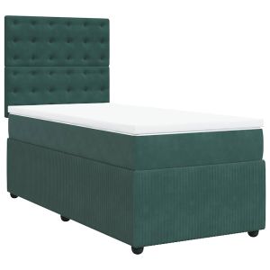 vidaXL cama box spring con colchón terciopelo verde oscuro 90x190 cm