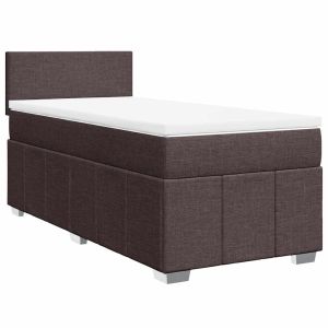 vidaXL cama box spring con colchón tela marrón oscuro 90x200 cm