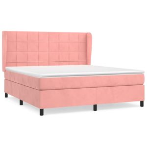 vidaXL cama box spring con colchón terciopelo rosa 160x200 cm