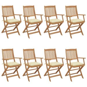 Cadeiras de jardim dobráveis 8 pcs c/ almofadões acácia maciça