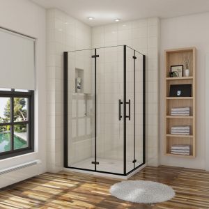 Cabine de duche retângulo fole,vidro easyclean 5mm,preto mate,70x90x190cm