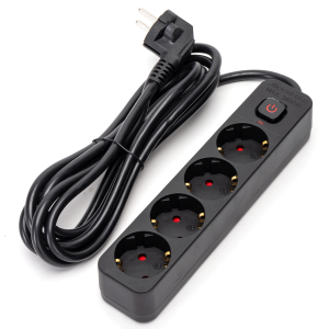 Aigostar régua 4 tomadas, extensão 3m com interruptor, preto
