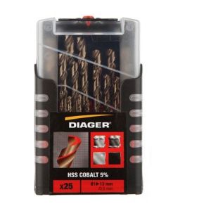 Conjunto de 25 peças hss cobalto 5% de ø 1 a 13 mm - diager - 707d