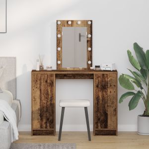 Mesa de maquilhagem com luzes LED madeira velha 102x33x135 cm wf450839