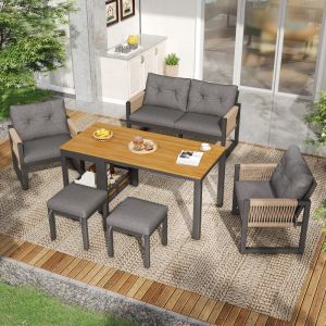 Conjunto jardim modular 6 lugares mesa amovível ferro cinzento natural