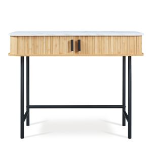 Mesa de consola tvedestrand com portas de bambu 100x50x76cm mármore branco
