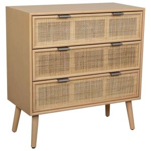 Cómoda em mdf e rattan, 3 gavetas, castanho, 75x35x78h cm