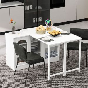 Mesa bar extensível com arrumação em mdf branca rotação 360 graus