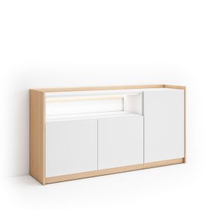 Aparador sala de jantar, 156x37x80cm, branco e carvalho soft, LED rf4923