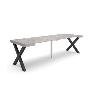Mesa consola extensível, 58/262x90x73cm, cimento, pés de madeira rf2819