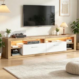 Móvel de tv natural com LED e 2 gavetas 50x180x35,5cm